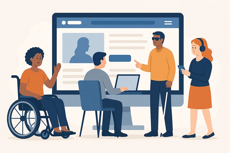 people with disabilities engaging with a website, showing how to make your recovery website accessible