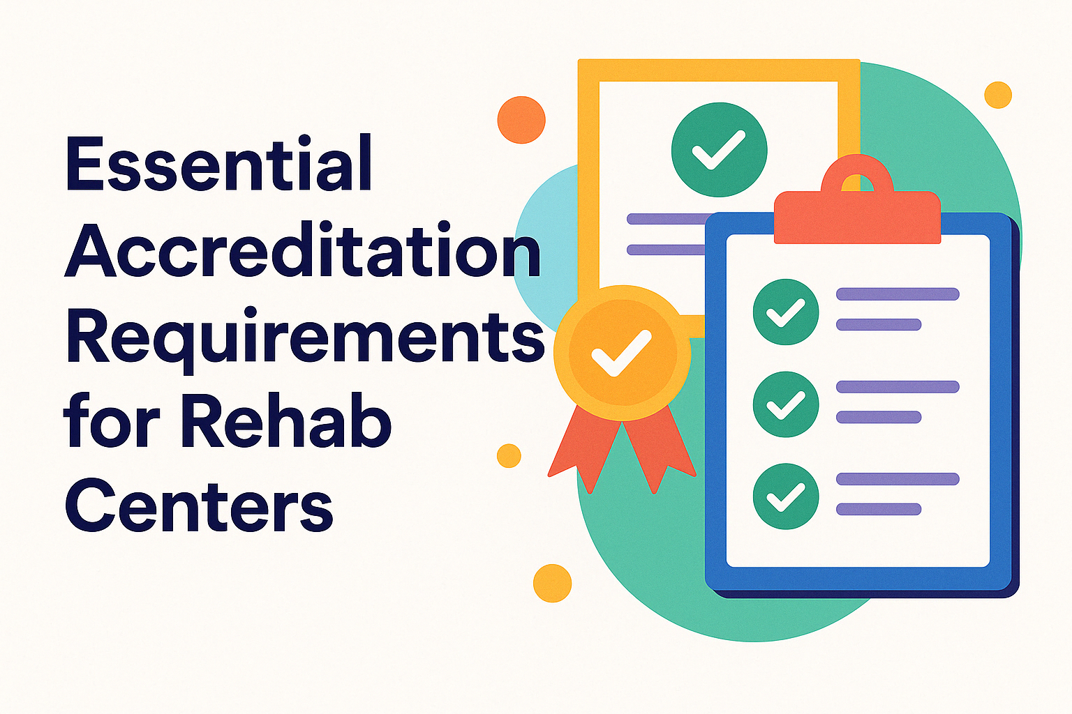 Infographic with checklist and certificate icons for a drug rehab accreditation consultant