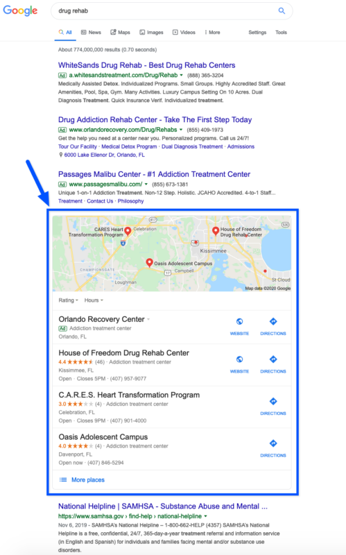 outpatient rehab marketing graphic from organic search results